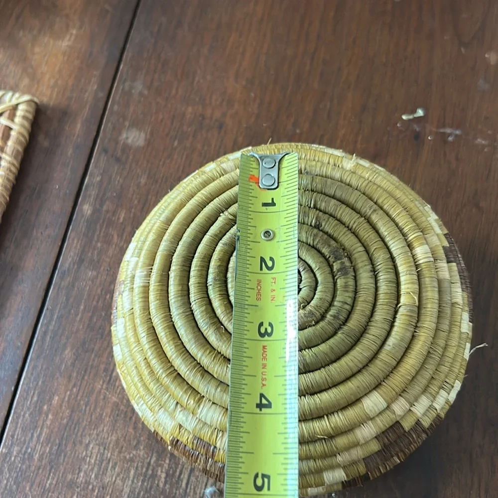 Handwoven Bowl Coil Papago Yellow Brown Green Beige Woven